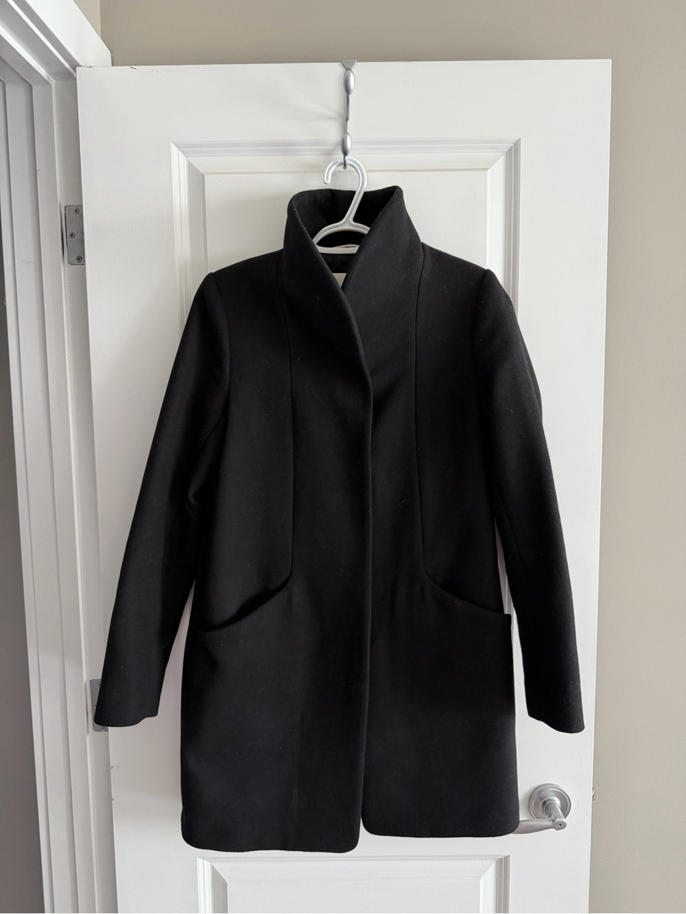 Wilfred Black Wool Pea Coat with Stand Collar